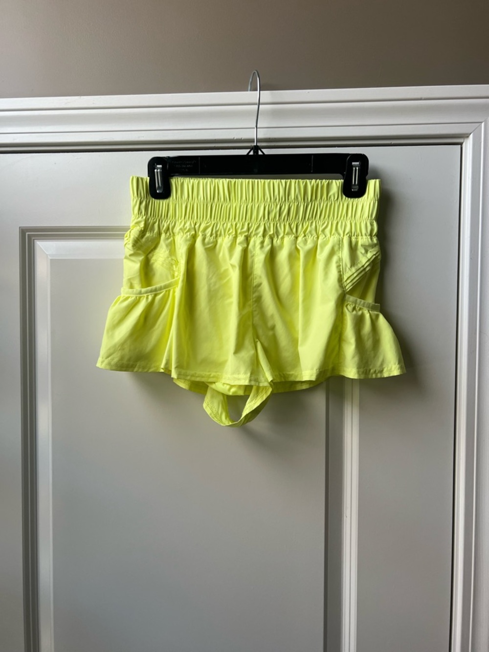 Free People Neon Yellow Athletic Skort Shorts with Smocked Waist